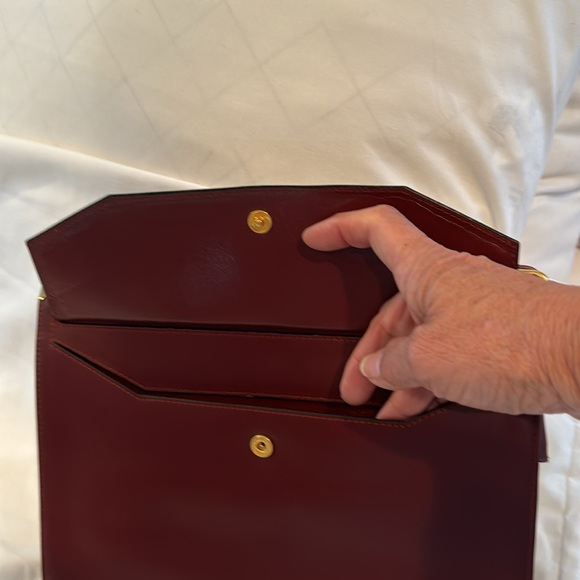 CARTIER Leather Bordeaux Clutch with Outer pocket. 10”x8x2” - Picture 5 of 14